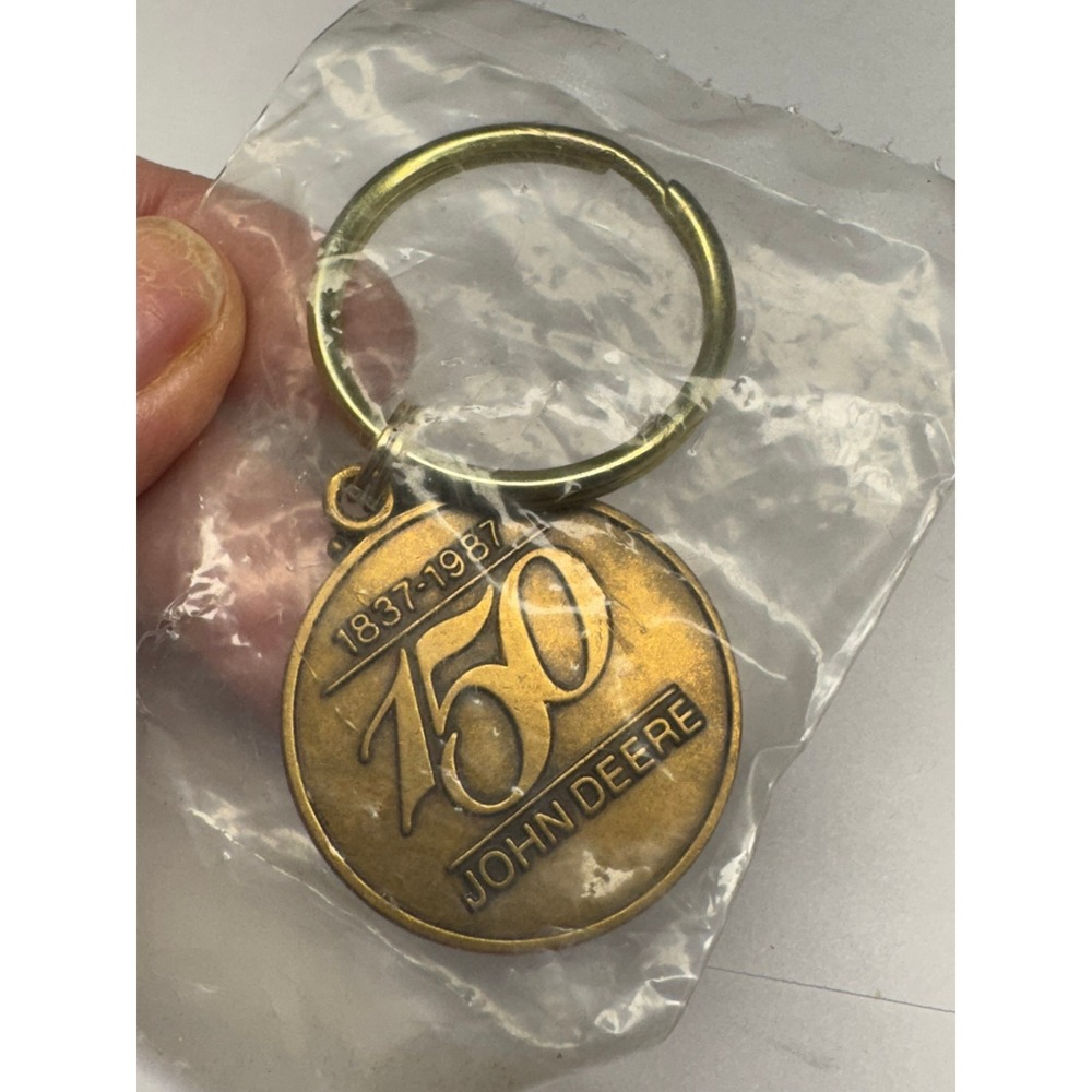 Vintage John Deere 150th Anniversary Keychain 1837-1987 Steel Plow Brass Tone